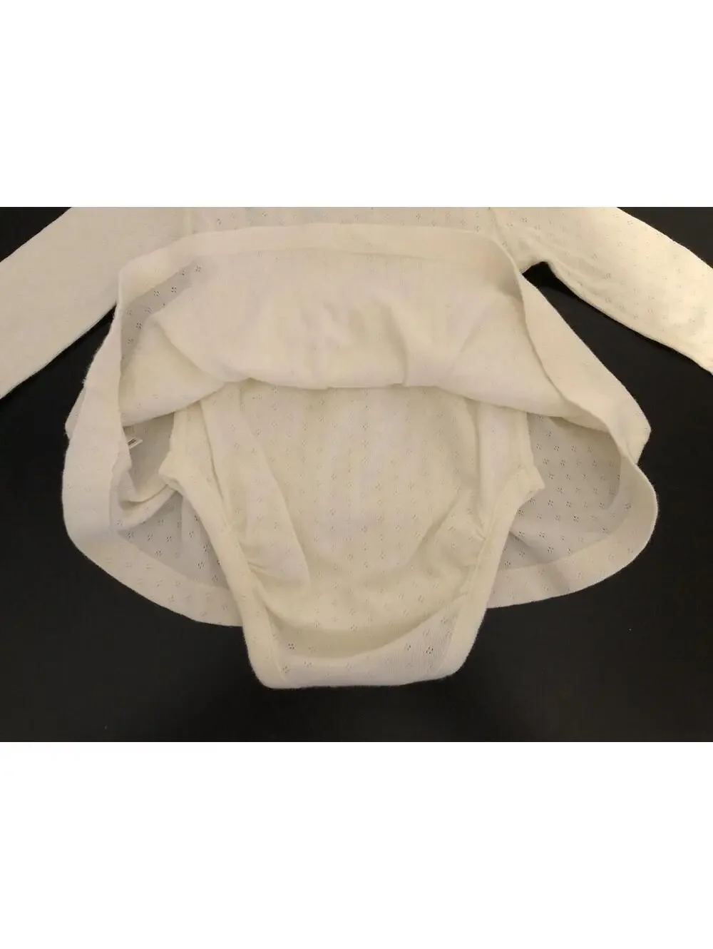 Hanna Andersson Baby 3/6 mo 60cm Dress Longsleeved Ivory Knit Cotton Pointelle